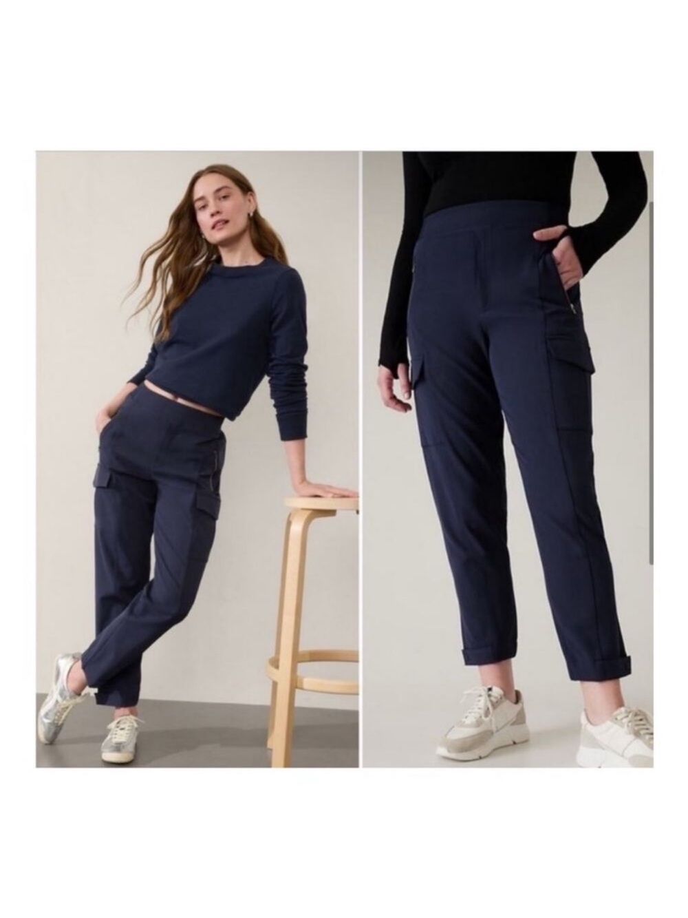 Athleta Pants Womens 6 Navy Endless High Rise Cargo Pull On Stretch